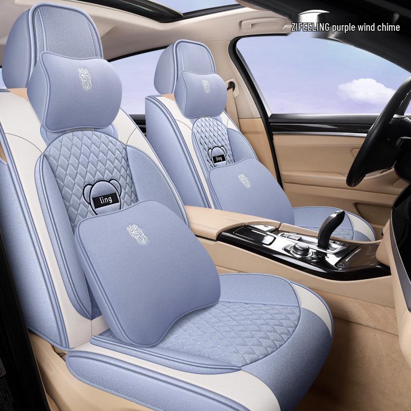 Purple Wind Chime Linen Seat Cover for H6 Big Dog, First Love, M6 Red Rabbit, F7X/H4 Cars - All Seasons Full Coverage.