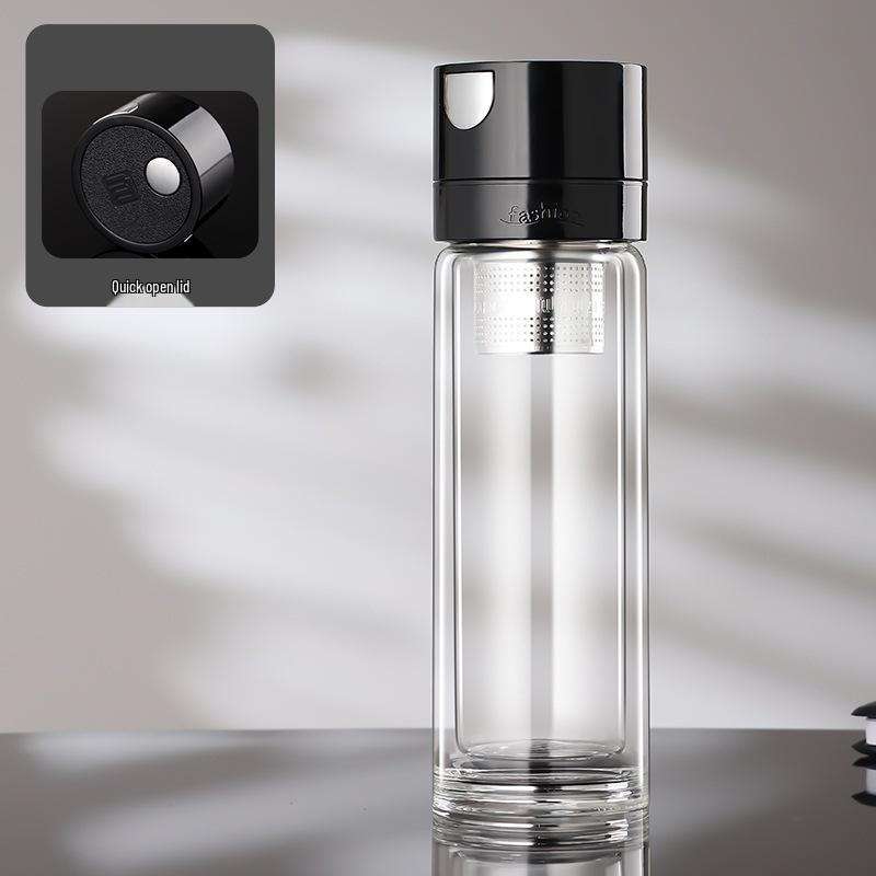One-Touch Open Goose Egg Double-Layer Glass Cup: Anti-Scalding, High Borosilicate, Quick-Open Tea/Water Separation Cup