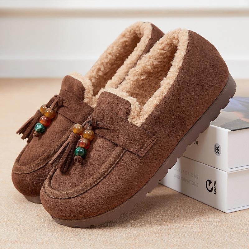 

Женские мокасины с нескользящей подошвой, зимние ботинки, теплые зимние короткие ботинки для женщин, уличные, с меховой подкладкой, из искусственной замши, с пушистой флисовой подкладкой, обувь для ходьбы 35 коричневый