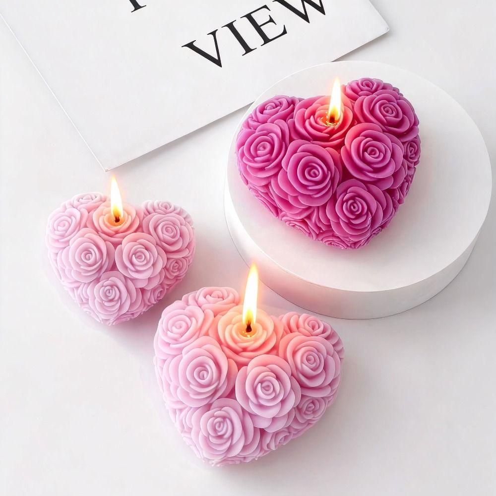 3D Aromatherapy Candle Mold Heart Shape Rose Resin Mold New Plaster Mold  Home Decor