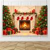 Yeele Christmas Fireplace Shooting Backdrop Red Bow Socks Wreath Xmas Tree Gifts Kids Family Portrait Home Decoration Background