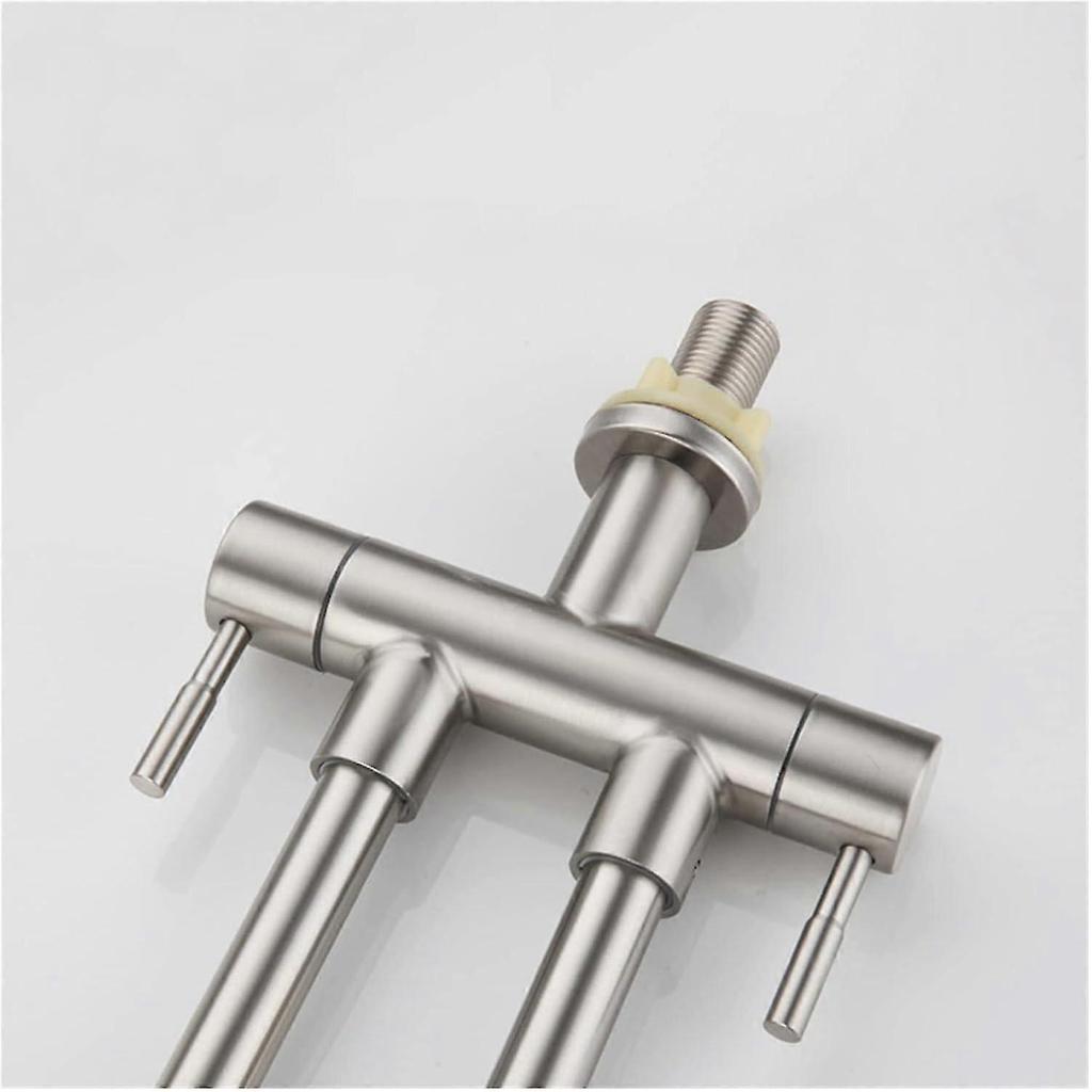Kitchen Double Outlet Faucet 304 Stainless Steel Single Cold Double Pipe Tap Universal Rotating Sink Faucets(C)