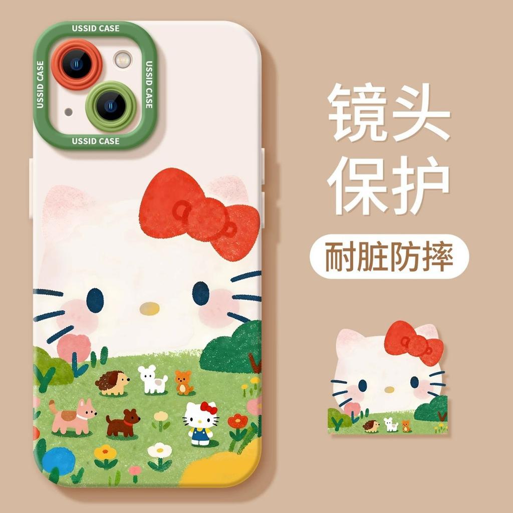 Grass cat mobile phone case with bracket for iphone17 Apple 16pm silicone 15 lanyard 14 cute 13 soft cover