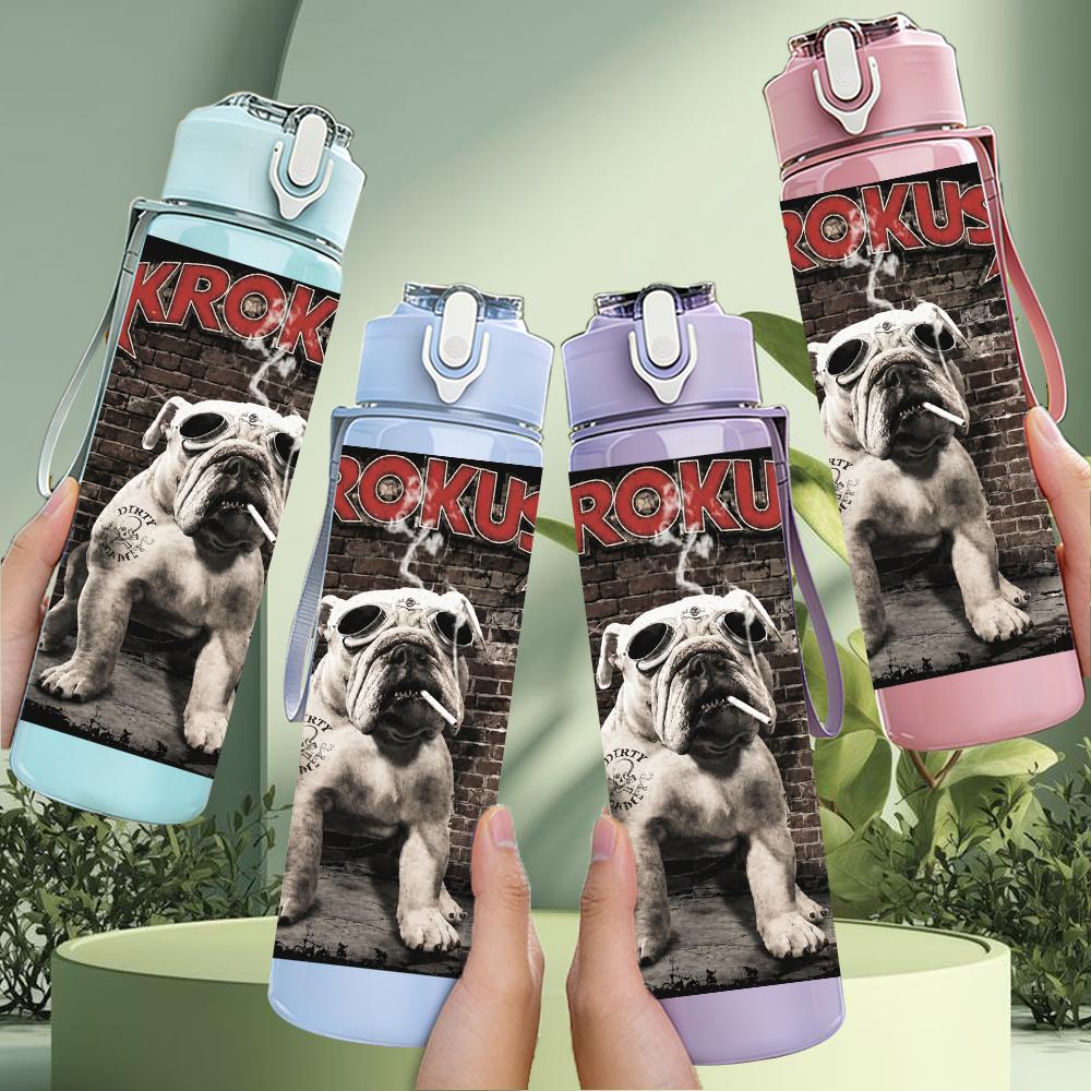 1 Stück Retro Bulldogge Hund Vintage Porträt Druck 750ml Tragbare Sportwasserflasche Auslaufsicher Reise Fitnessstudio Trinkbecher