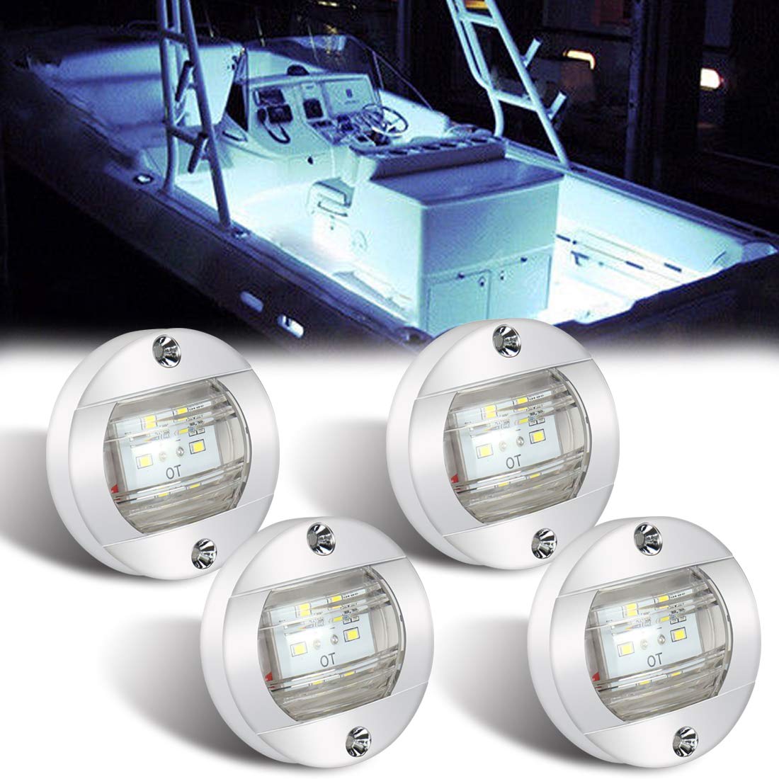 4 Pcs Green White Blue LED Night Fishing Lights Courtesy Lights Deck Lights Marine Boat Led Lights 4Pcs White
