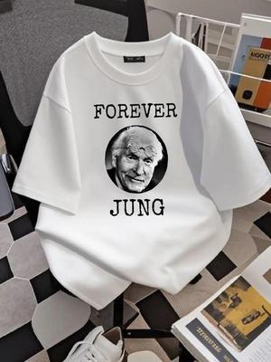 Forever Jung Carl Gustav Jung Grafik-T-Shirt - Lässiges Streetwear-T-Shirt für Damen und Herren mit auffälligem Text und Porträtdruck