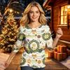 Women's Fashion Casual Three-Quarter Sleeve Christmas Print Neck Top