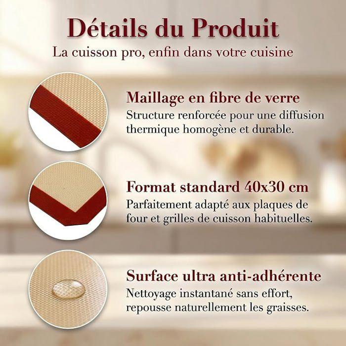 Silikon-Backmatte mit Glasfaser 40x30 cm (Packung mit 2) Wiederverwendbar, Antihaft, Hitzebeständig 250°C, Alternative zu Papier