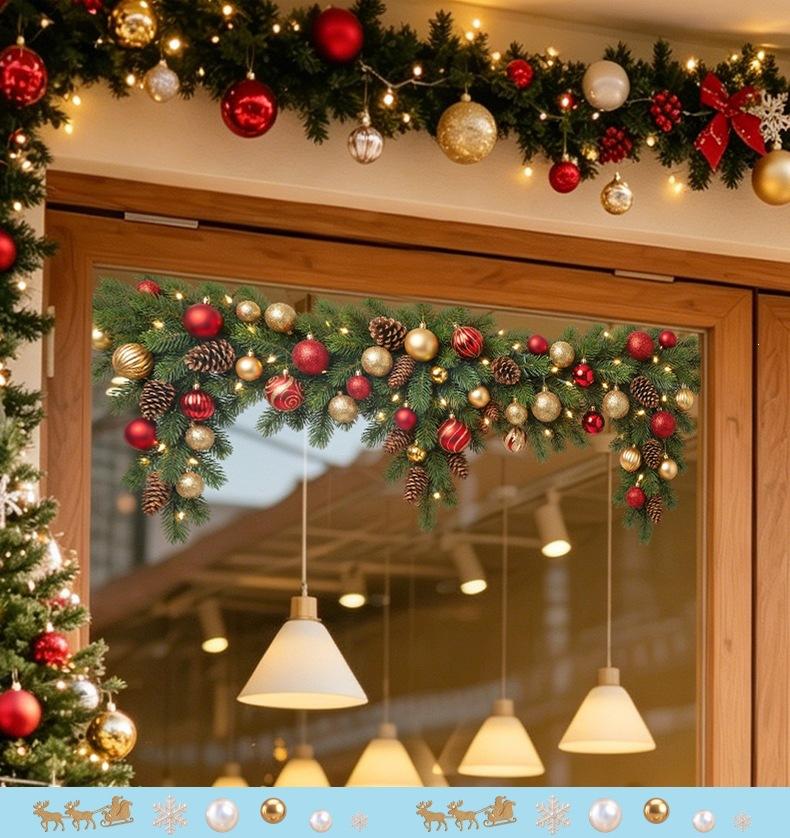 Christmas Garland Window Cling Static Window Sticker Pine Branch Ornament Glass Decal Removable Holiday Home Decoration