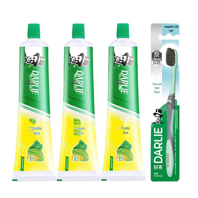 Darlie Double Mint Anti-Cavity Toothpaste 3-Pack with Charcoal Toothbrush