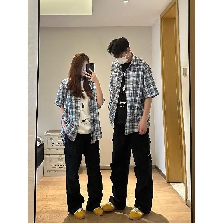 Pánská kostkovaná košile s čtvercovým výstřihem, mládežnická móda, japonský styl, umělecká, pánská volná košile, nová móda s dlouhým rukávem, podzimní trend, Harajuku