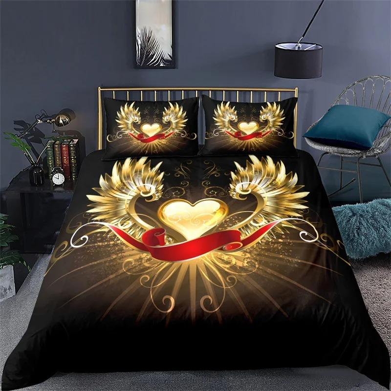 Engel Flügel Bettbezug King Queen Größe Abstrakt Cartoon Kunst Druck Bettwäsche Set Jugend Fantasy Magie Polyester Steppdecke