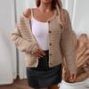 Women's Fashion Casual Thick Round Neck Long Sleeve Button Knit Sweater Cardigan Jacket