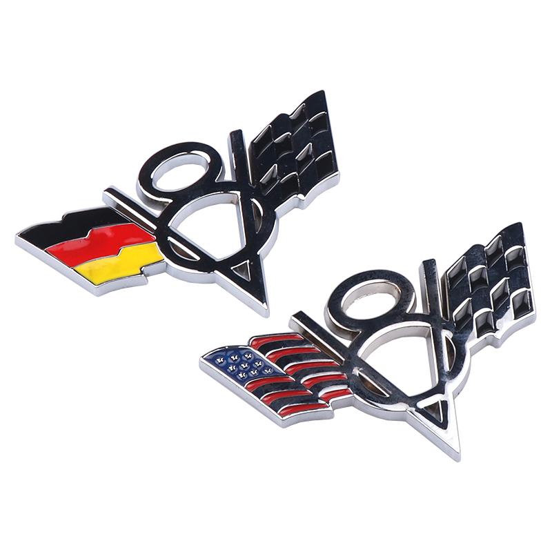 1Pc 3D Metal V8 Emblem American Germany Racing Flag Badge Car Body Rear Trunk Decoration Sticker Side Fender Decal Auto Accessories