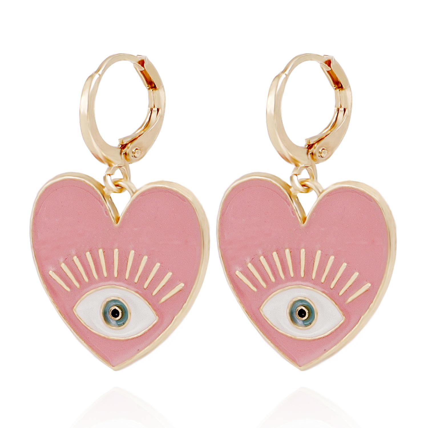 ins Color Devil s Eye Heart Pendant Earrings, Trendy Cool Eye Love Earrings