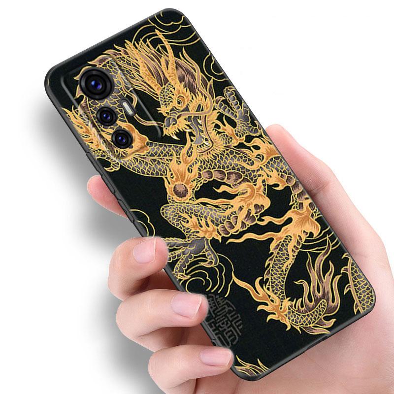 Blume Drachen Telefon Fall Für Xiaomi Mi A2 8 9 SE Hinweis 10 10T 11 12 Lite 9T 11T 12S 12T Pro A3 6X 12X Weiche TPU Schwarz Abdeckung