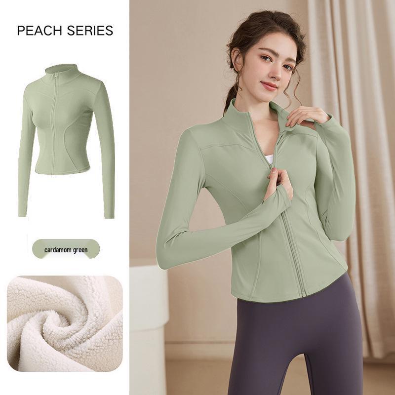 Women's Slimming Lambswool Jacket – Stand Collar, Velvet-Lined, Thick, Stretchy, Warm Yoga Top for Autumn & Winter