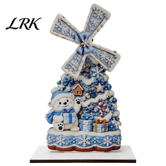 Kerstman Bureau Centerpiece Kerst Windmolen Houten Ornament, Decoratief Ambacht met Draaiend Peperkoekhuis Tafeldecor Bladen, Handgemaakt
