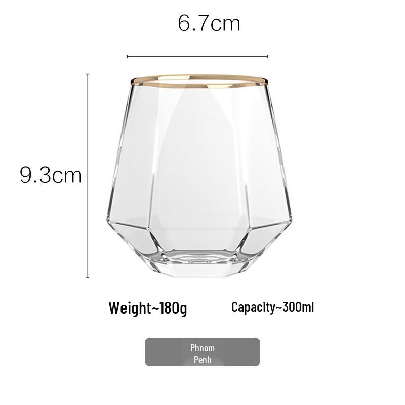 Hexagonal Diamond Gold Rim Glass Drinking Cup Set (5 Pieces)