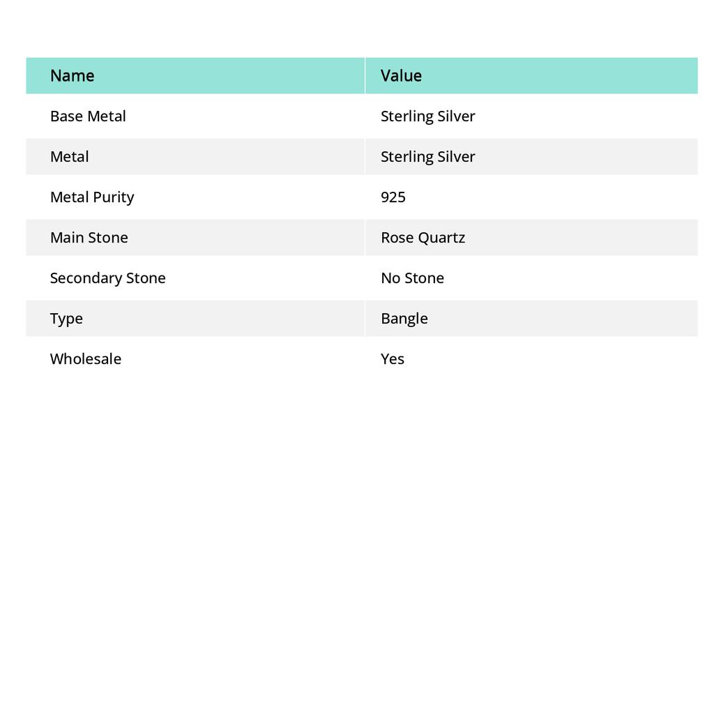 Rose Quartz Handmade 925 Sterling Silver Cuff Bangle Adjustable S4v94