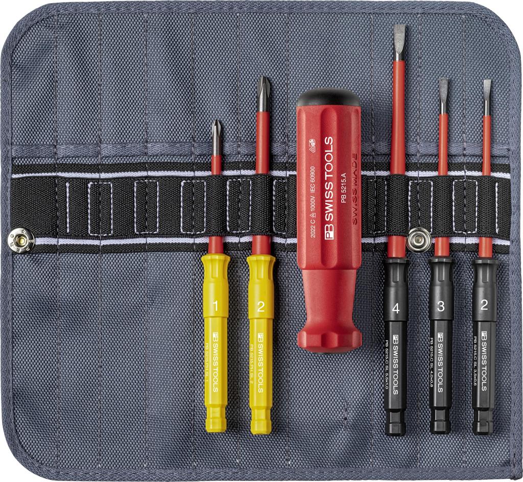PB Swiss Tools 5215 Insulated Screwdriver Blade Set and with Roll 6-Piece (Slotted Phillips) Case, 5216.SU