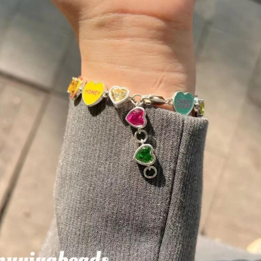 Fashion Colorful Drop Oil Enamel Love Bracelet Female Summer New Design Cute Crystal Heart Candy Color Bracelet Jewelrt Gifts