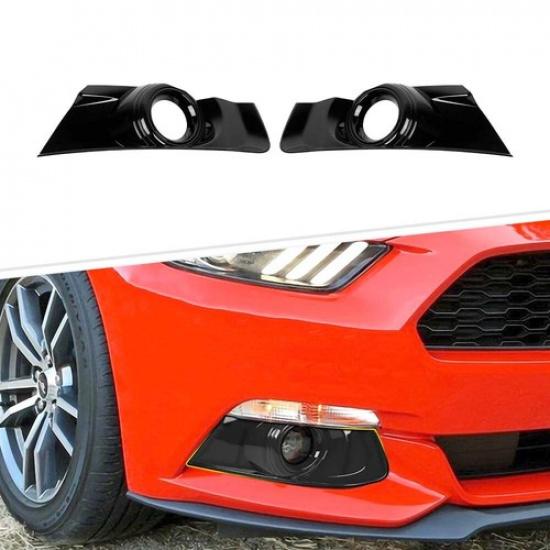 2x Black Front Bumper Fog Light Lamp Cover Trim Bezels for Ford Mustang 2015-17