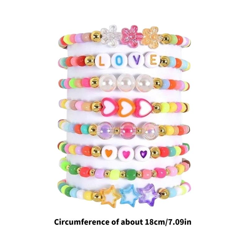Pack of 8 Trendy Adjustable Bracelets Bohemian Beaded Jewelry with Love Charm Rainbow Colors Gift for Women and Girls