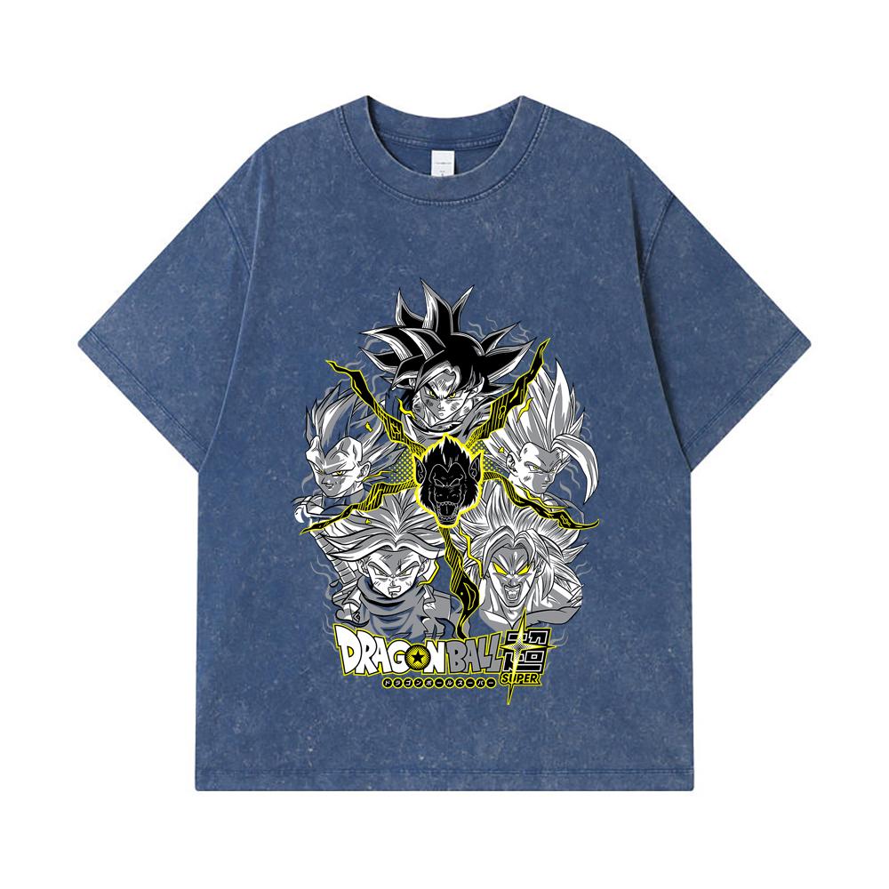 275 GSM Gewaschene T-Shirts 100% Baumwolle Dragon Ball V49 Super Saiyan Print Unisex Schweres Baumwoll-T-Shirt