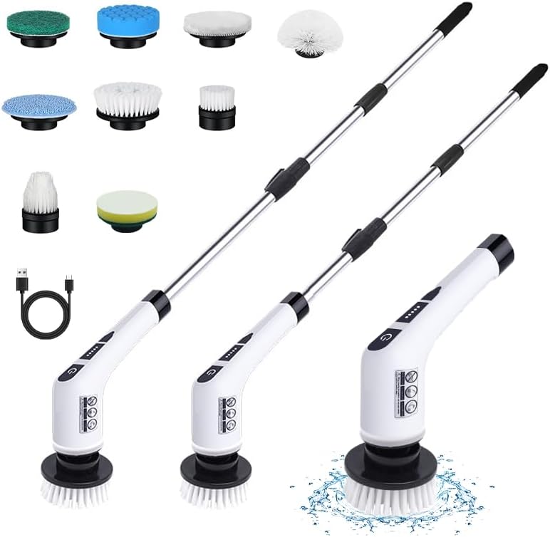 Electric Spin Scrubber Cleaning Brush With Replaceable Heads Cleaning Bathroom Kitchen Floor Electric Spin Scrubber for Cleaning белый