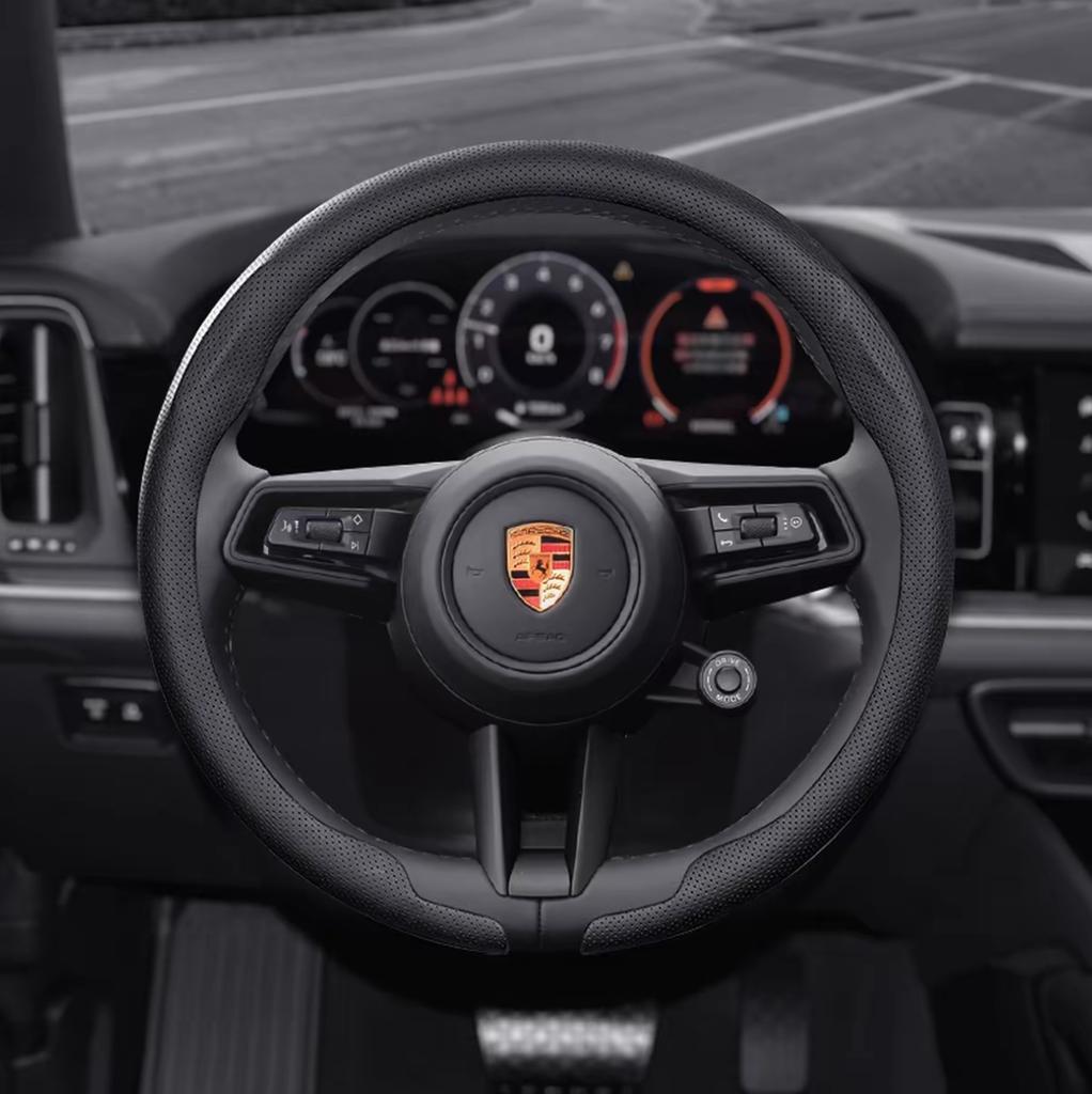 8D Nappa Leather Car Steering Wheel Cover For Porsche Cayenne Taycan Macan Panamera 718 911 Cayman Auto Accessories