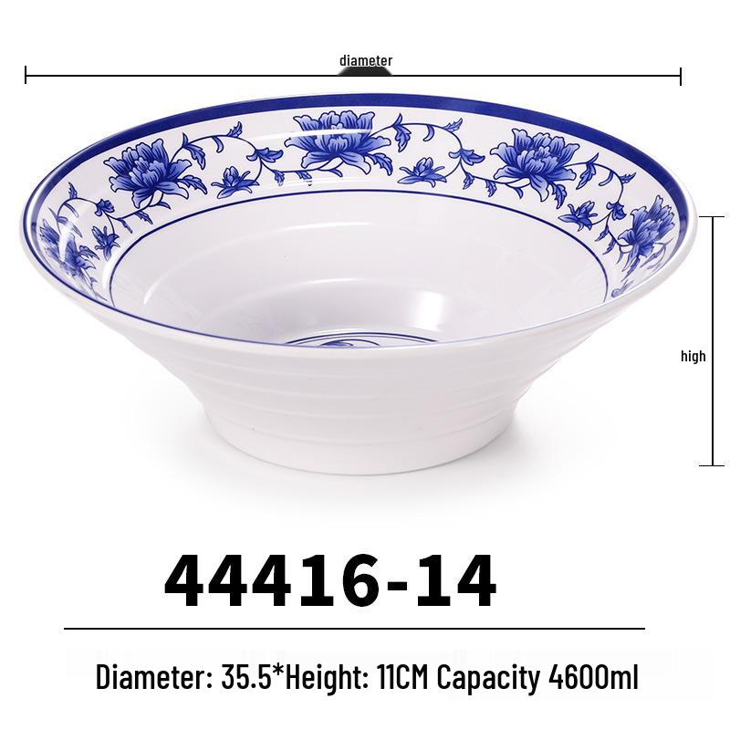 Blue & White Melamine Noodle Bowl: Imitation Porcelain Tableware for Ramen, Soup, Wonton, or Beef Noodles in Noodle Shops