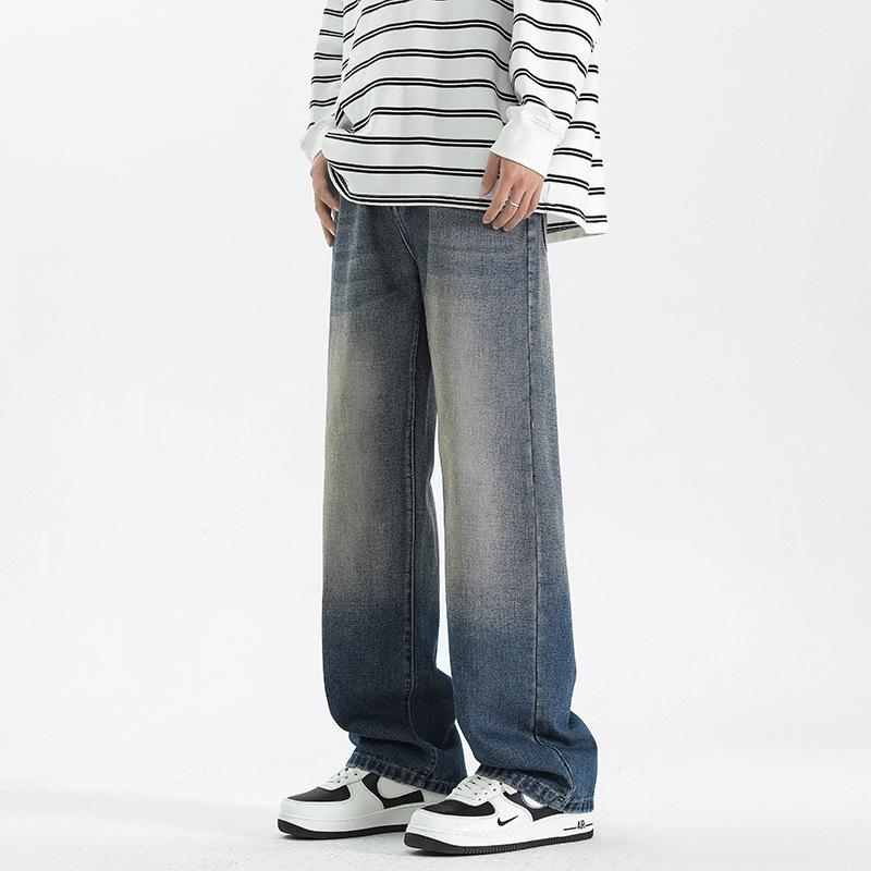 

Yadu Four Seasons Casual Denim Jeans: Unisex Retro Hong Kong Style Loose Straight-Leg Long Pants 523 S