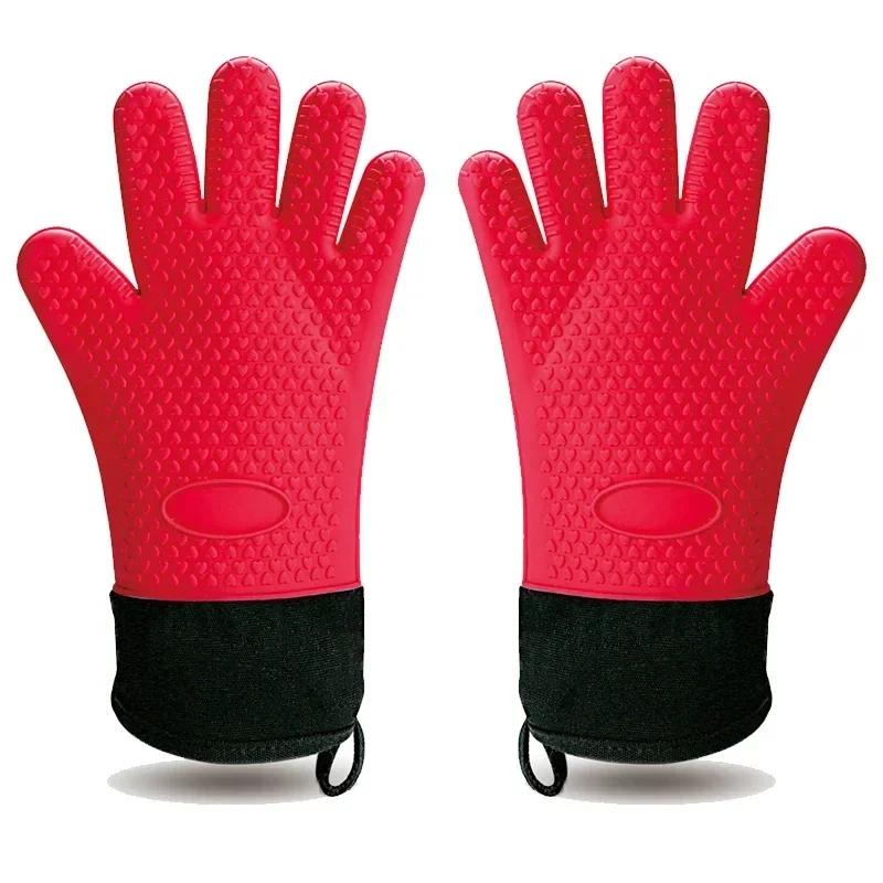 Lange Dikke Siliconen Handschoenen Hittebestendig Antislip Magnetron Ovenwanten Keuken BBQ Bakken Koken Canvas Stiksels Ovenwanten