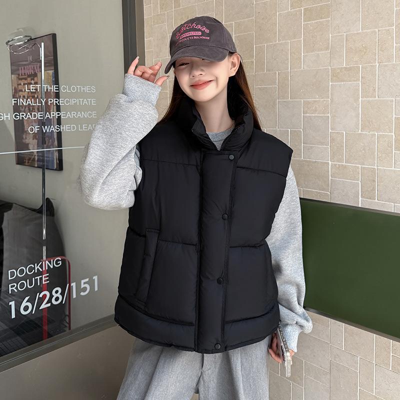 

Down cotton clothes vest women s autumn and winter new loose cotton vest solid color cotton clothes vest jacket M чорний