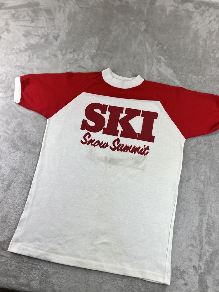 

Vintage 80s Ski Snow Summit Shirt Mens Medium White Red Raglan Ringer Graphic Unisex T-Shirt XL