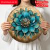 2D Flat, 1pc Retro Turquoise Flower Mosaic Round Wall Art, 2D Aluminum Sign with Golden Accents Frameless, Perfect for Home Decor, Balcony, Rustic