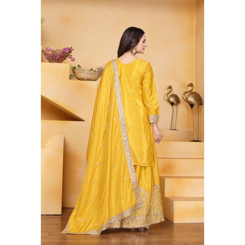 Presenting  New Designer Embroidered Natural Crep Sharara Suit With Sequence Embroidered Work