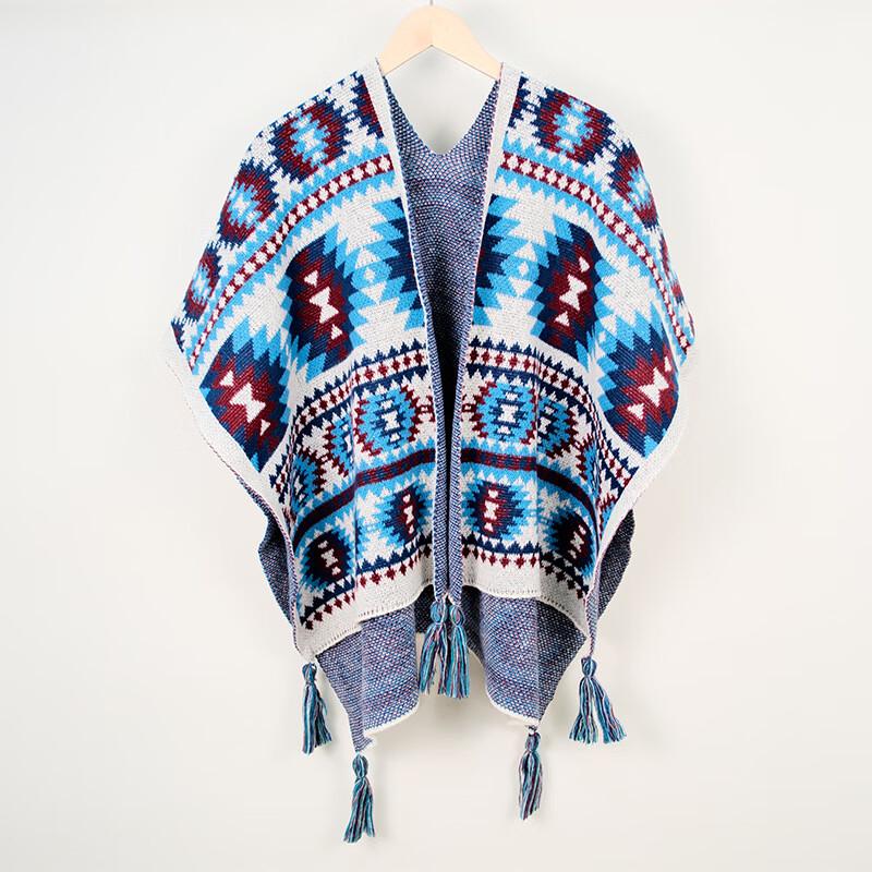 Retro Ethnic Knit Travel Shawl Cape