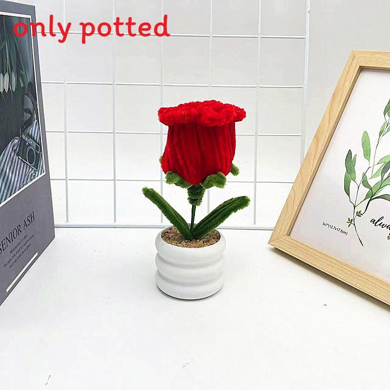 Multi Colored Plush Twisted Rod Rose Potted Desktop Decoration Ornament For Office Decor
