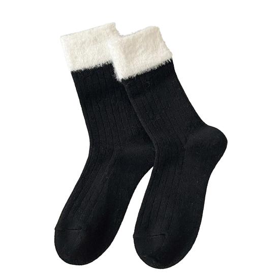 

Women Color-Block Boot Socks Thick Warm Casual Socks with Fuzzy Cuffs Winter Crew Socks for Daily Errands Sports Home Lounging
