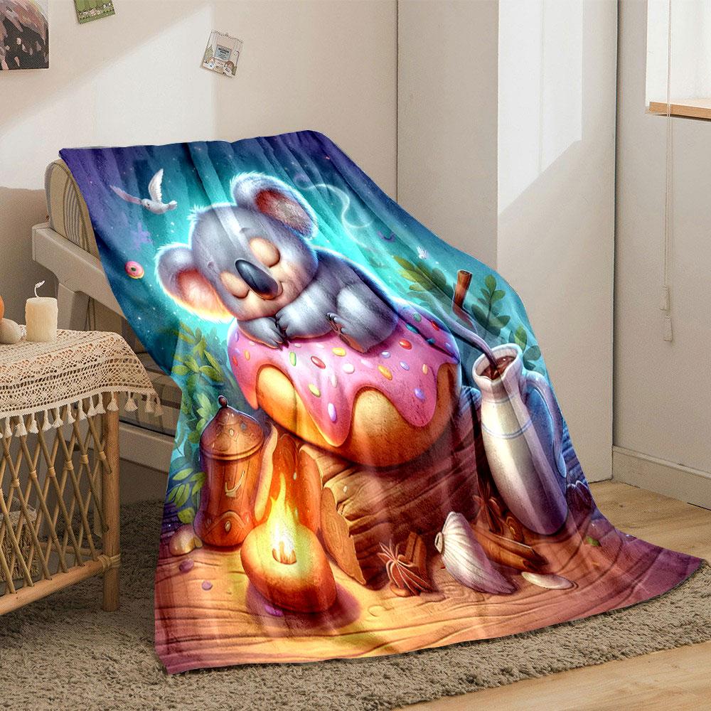 Cozy Koala on Donut Pillow print blanket soft and cozy perfect for the living room bed sofa or a nap,gift