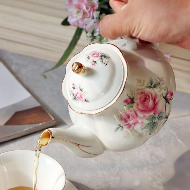 Ergonomic Handle Ceramic Teapot With Floral Pattern And Gold Trim Porcelain Tea Pot Suitable For Gifting