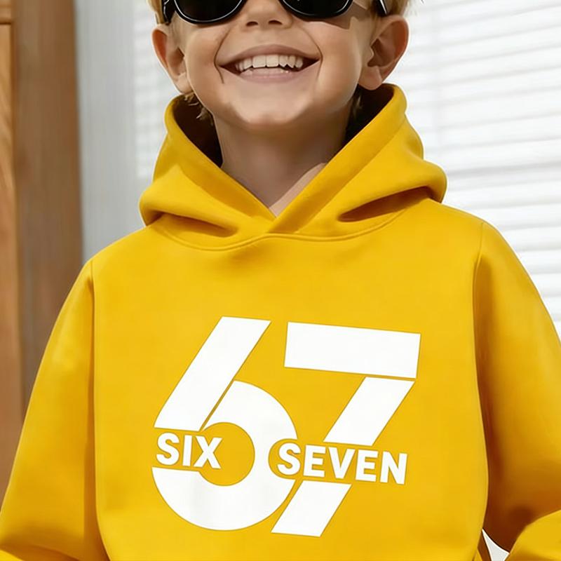 Unisex Graphic Fun 67 Hooded Pullover Sweater Long-sleeved Comfortable Stylish Street Style Long-sleeved Children's Wear
