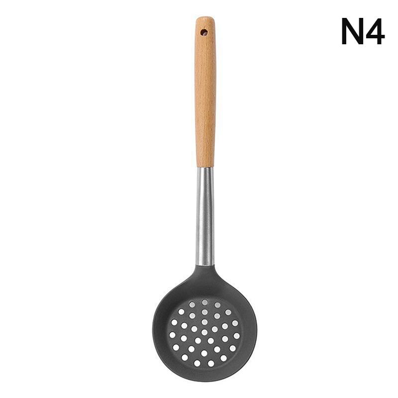 

Силиконовая кухонная утварь с деревянной ручкой, кастрюля с антипригарным покрытием, кухонная утварь, жаропрочная ложка для супа, дуршлаг, лопатка для пасты
