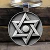 European And American Retro Mysterious Hexagonal Stripe Circular Glass Alloy Keychain Pendant Creative Accessory