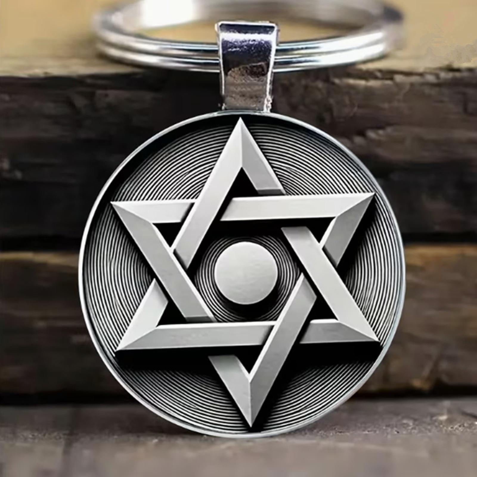 European And American Retro Mysterious Hexagonal Stripe Circular Glass Alloy Keychain Pendant Creative Accessory One Size