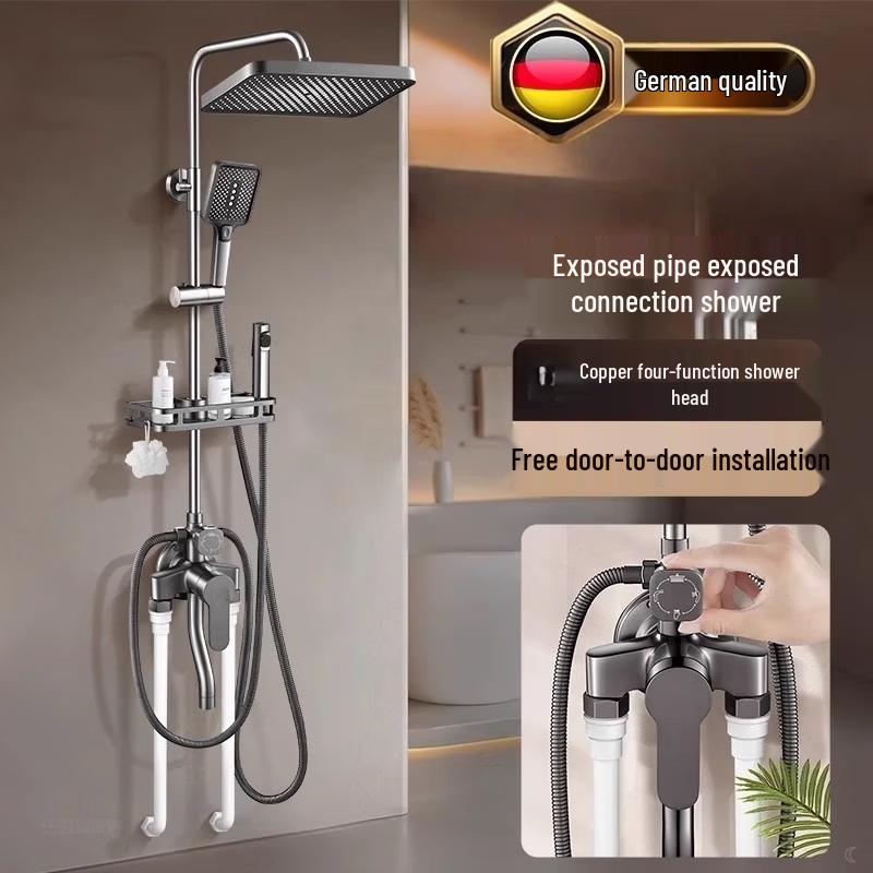 German Style Wall-Mounted Brass Shower Faucet Set