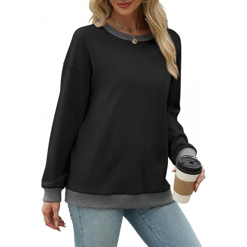 QICED Women's Fashion Casual Long Sleeve O-Neck Blouses & Shirts