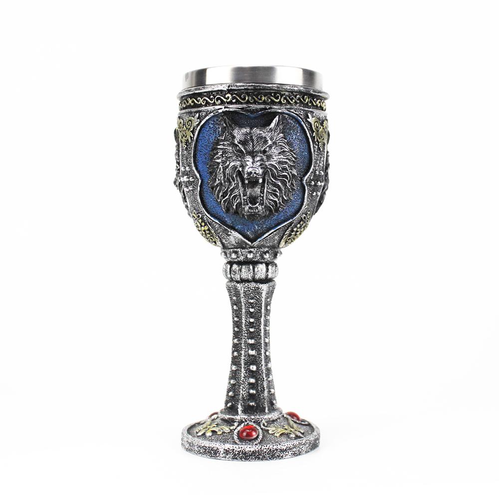 Gothic Goblet 3D Viking Stainless Steel Resin Skull Wine Goblet Dragon Claw Skeleton Spine Whiskey Cup Wine Glass for Halloween